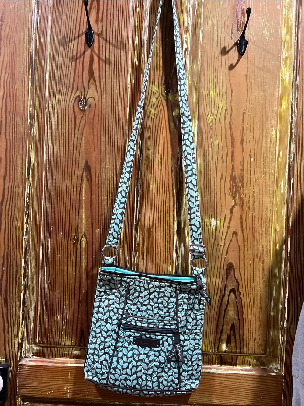 Vera Bradley Teal Leaf Print Crossbody Bag